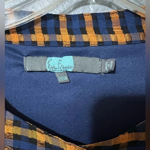 Eva Franco Anthropologie Textured Plaid Blouse Puff Sleeve Sz 26W Button Up EUC - Picture 5 of 5